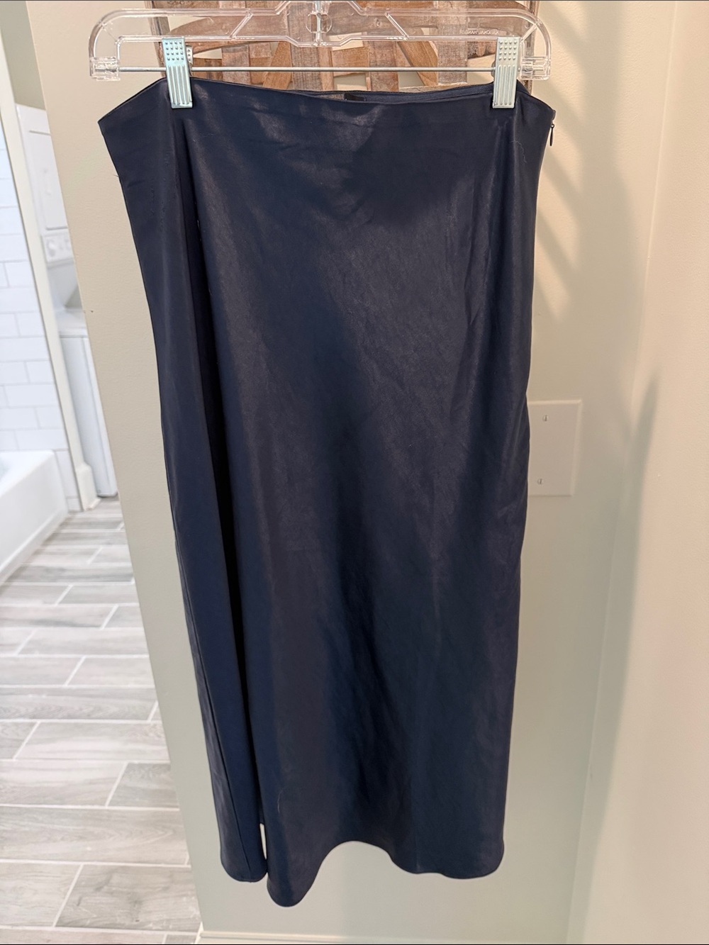 Aqua Navy Midi Skirt with Sleek A-Line Silhouette